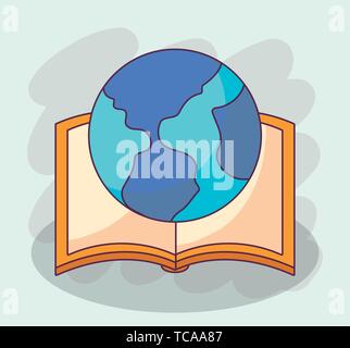 Plakat der Tag des Buches international mit dem Planeten Erde Vector Illustration Design Stock Vektor
