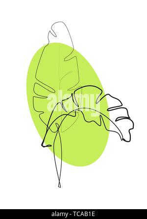 Eine Linie zeichnen. Line Art. Eine Linie zeichnen. Kontur zeichnen von Bananenblättern. Tropische mode Drucken in einem minimalistischen Stil für Inneneinrichtung, Stock Vektor