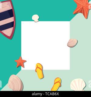 Sommer Urlaub Abzeichen flip flops Starfish shell Boot Vector Illustration Stock Vektor