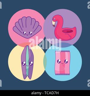 Sommerurlaub Poster Set Symbole Vector Illustration Design Stock Vektor