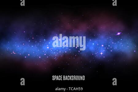 Raum Hintergrund. Milchstraße mit bunten Sternen. Blauer Nebel und Stardust. Galaxy Hintergrund mit glänzenden Sternen. Trendy Vector Illustration Stock Vektor