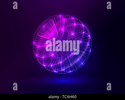 Abstrakte leuchtende Kugel. Leuchtend rosa und blauen Linien. Kreative gradient Sphäre Konzept. Futuristische Technologie Hintergrund. Vector Illustration Stock Vektor