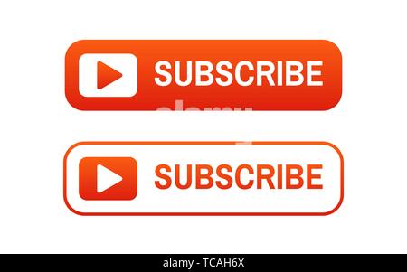 Abonnieren Symbole gesetzt. Video Channel-Button. Rote Farbe Element. Business Piktogramm für Website oder Social Media. Farbe Symbol auf weißem Hintergrund. Blog Stock Vektor
