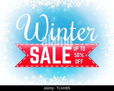 Winter verkauf Banner mit Schneeflocken. Angebot Poster. Weihnachten Verkauf Förderung. Vector Illustration auf blauem Hintergrund Stock Vektor