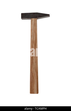Metal Hammer mit Holzgriff isoliert auf weißem Hintergrund. Mit Freistellungspfad Stockfoto