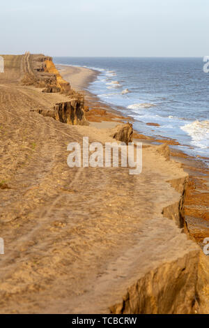 Weiche bröckelnden Cliffs die Erosion der Küsten in der Nähe von Benacre, Nordseeküste, Suffolk, England, Großbritannien Stockfoto