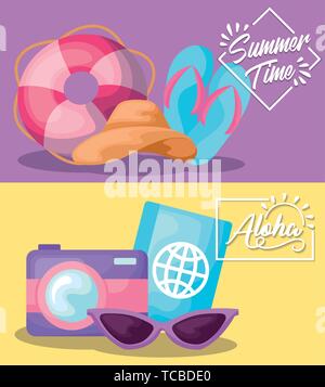 Sommer Urlaub Poster mit Sandalen und Reisepass Vector Illustration Design Stock Vektor