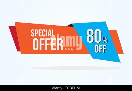 80% Rabatt Tag mit Angebot Farbband. Verkauf Label mit Werbung bieten Design Vorlage. Moderne Grafik Stil Vector Illustration. Stock Vektor