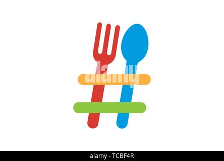 Hashtag Food Löffel Gabel Logo Vektor Symbol Design Illustration Stock Vektor