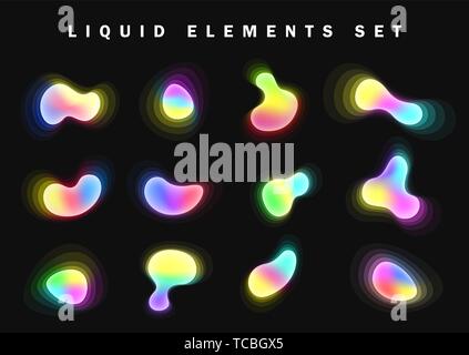 Der helle Schein gradient Liquid Elements, design Palette von schillernden Farben. Futuristische abstrakte farbenfrohe Farbe splash Flüssigkeit Stock Vektor
