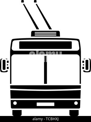 Trolleybus Symbol Vorderansicht. Schwarz auf Weiß. Vector Illustration. Stock Vektor