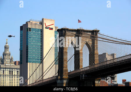 Allgemeine Ansicht der Brooklyn Bridge, New York Stockfoto