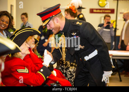 Der Herzog von Sussex, die Margaret Thatcher Krankenstation, Founder's Day Feiern im Royal Hospital Chelsea in London. Stockfoto