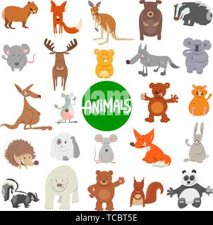 Cartoon Illustration von Lustig Wild Animal Zeichen großer Satz Stock Vektor