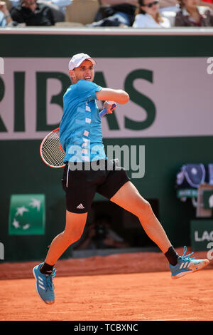 Paris, Frankreich. 6. Juni, 2019. Dominic Thiem von Österreich während der Herren Einzel Viertelfinale der French Open Tennis Turnier gegen Karen Khachanov von Russland in Roland Garros in Paris am 6. Juni 2019. Quelle: LBA/Alamy leben Nachrichten Stockfoto