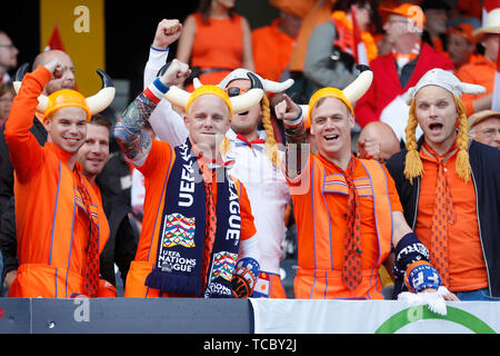 Guimaraes, Portugal. 06 Juni, 2019. GUIMARAES, 06-06-2019, Estadio D. Afonso Henriques, der UEFA Nationen League Halbfinale. Holländische Fans während des Spiels Niederlande - England Credit: Pro Schüsse/Alamy leben Nachrichten Stockfoto