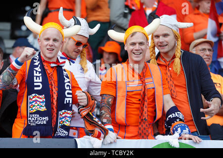 Guimaraes, Portugal. 06 Juni, 2019. GUIMARAES, 06-06-2019, Estadio D. Afonso Henriques, der UEFA Nationen League Halbfinale. Holländische Fans während des Spiels Niederlande - England Credit: Pro Schüsse/Alamy leben Nachrichten Stockfoto