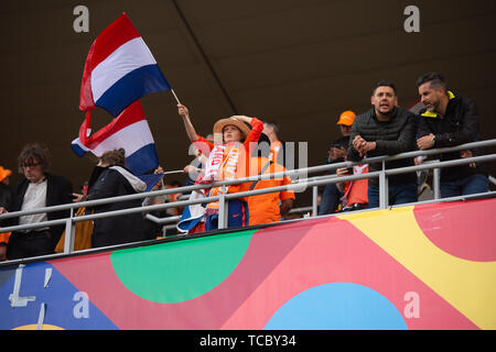 GUIMARES, PORTUGAL 6. JUNI holländische Fans vor dem UEFA Nationen Liga Match zwischen den Niederlanden und England am Estádio D. Afonso Henriques, Guimarães, Portugal am Donnerstag, 6. Juni 2019. (Quelle: Pat Scaasi | MI Nachrichten) Credit: MI Nachrichten & Sport/Alamy leben Nachrichten Stockfoto