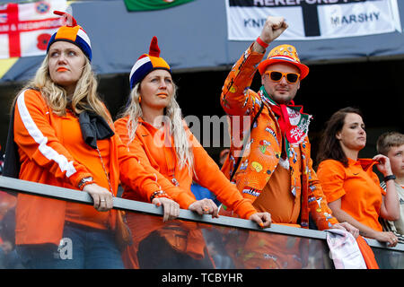 Guimaraes, Portugal. 06 Juni, 2019. Niederlande Fans vor dem UEFA Nationen League Finale zwischen den Niederlanden und England in Estadio D. Afonso Henriques am 6. Juni 2019 in Guimaraes, Portugal. (Foto von Daniel Chesterton/) Credit: PHC Images/Alamy leben Nachrichten Stockfoto