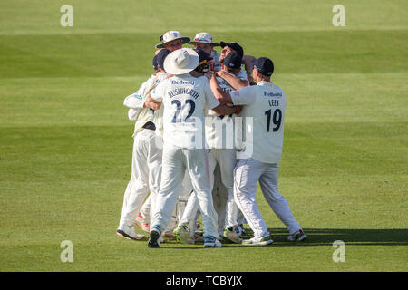 CHESTER LE STREET, ENGLAND 6. Juni während der vierte Tag des Specsavers County Championship Division 2 Übereinstimmung zwischen Durham County Cricket Club und Derbyshire County Cricket Club Emirates Riverside, Chester Le Street am Donnerstag, 6 2019. (Credit: Mark Fletcher | MI Nachrichten) Credit: MI Nachrichten & Sport/Alamy leben Nachrichten Stockfoto