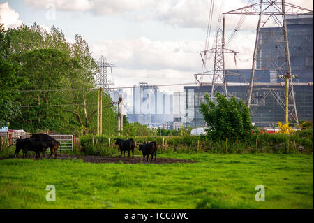 Kincardine, Fife, Großbritannien. 6. Juni, 2019. Rauch von der Flamme im Inneren des Komplexes gesehen. EMS waren im mit einer Flamme, die Sie im stillgelegten Bergwerk Longannet Power Station in der Nähe von Kincardine, Fife brach zu beschäftigen. Die Flamme begann um 14:50 Uhr BST in einer stillgelegten Kohlebunker. EMS begonnen, die Räumlichkeiten zu verlassen um 18:55 Uhr BST möglich. Credit: Stewart Kirby/SOPA Images/ZUMA Draht/Alamy leben Nachrichten Stockfoto