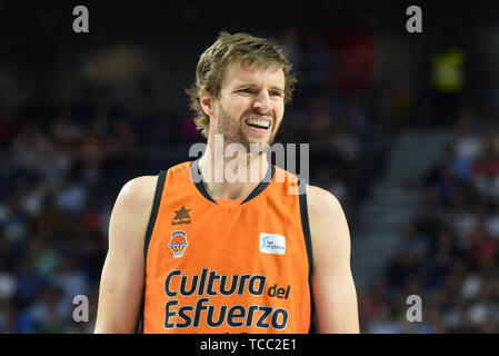 Madrid, Spanien. 06 Juni, 2019. Aaron Doornekamp von Valencia im Halbfinale der Liga ACB-Match zwischen Real Madrid und Valencia Korb Wizink Zentrum in Madrid gesehen. (Endstand: Real Madrid 94 - 72 Valencia Warenkorb) Credit: SOPA Images Limited/Alamy leben Nachrichten Stockfoto