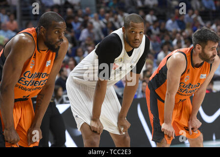 Madrid, Spanien. 06 Juni, 2019. Anthony Randolph (C) von Real Madrid ist in den Halbfinalen der Liga ACB-Match zwischen Real Madrid und Valencia Korb Wizink Zentrum in Madrid gesehen. (Endstand: Real Madrid 94 - 72 Valencia Warenkorb) Credit: SOPA Images Limited/Alamy leben Nachrichten Stockfoto