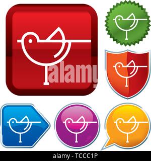Vector Illustration. Setzen Sie glänzende Symbol Serie auf den Schaltflächen. Vogel. Stock Vektor