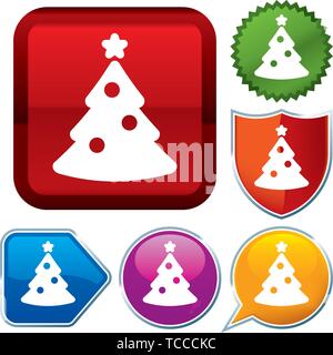 Vector Illustration. Setzen Sie glänzende Symbol Serie auf den Schaltflächen. Weihnachtsbaum. Stock Vektor