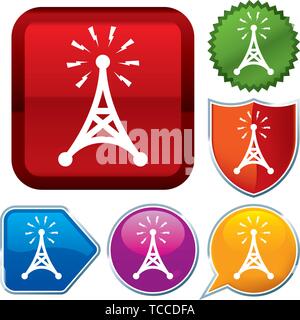 Vector Illustration. Setzen Sie glänzende Symbol Serie auf den Schaltflächen. Antenne. Stock Vektor