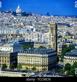 Überblick über die Stadt von der Kathedrale Notre-Dame de Paris, St Jacques Tower, Montmartre mit Sacre Coeur, Paris, Frankreich, Europa, Stockfoto