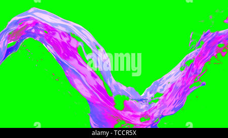 Abstrakte farbenfrohe Flüssigkeit Vortex mit Spritzern 3D-Darstellung Stockfoto