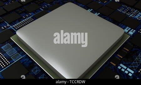Platine, zentralen Computer Prozessoren CPU-Konzept, in der Nähe von Motherboard digital Chip, 3D-Hintergrund Stockfoto