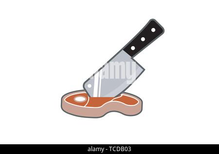 Cleaver und Stück Fleisch Metzgerei Objekt Essen Logo Design Symbol Abbildung Stock Vektor