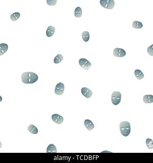 Nahtlose Muster des theatralischen Maske mit niedlichen Emotion. Vector Illustration. Blaue Maske mit Farbverlauf auf weißem Hintergrund. Stock Vektor