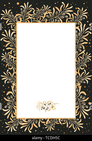 Olive Rahmen. Ideal für Hochzeit Einladungen, Grußkarten, blogs, Drucke und vieles mehr. Hand aquarell Abbildung gezeichnet. Stockfoto