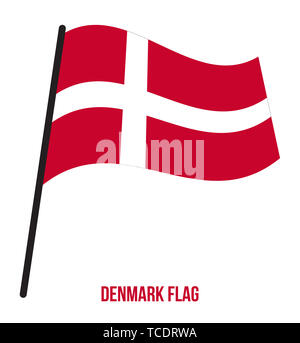 Dänemark Flagge schwenkten Vector Illustration auf weißem Hintergrund. Dänemark Nationalflagge. Stockfoto