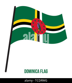 Dominica Fahne winken Vector Illustration auf weißem Hintergrund. Dominica Flagge. Stockfoto