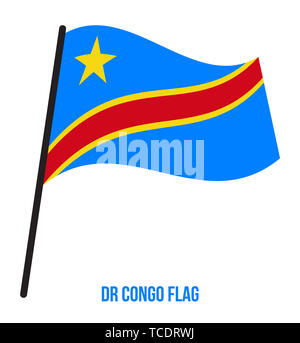Demokratische Republik Kongo Flagge schwenkten Vector Illustration auf weißem Hintergrund. Demokratische Republik Kongo Nationalflagge. Stockfoto