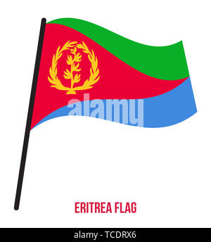 Eritrea Flagge schwenkten Vector Illustration auf weißem Hintergrund. Eritrea Nationalflagge. Stockfoto