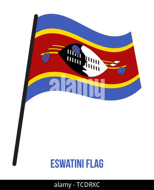 Eswatini Flagge schwenkten Vector Illustration auf weißem Hintergrund. Eswatini Nationalflagge. Stockfoto