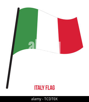 Italien Flagge schwenkten Vector Illustration auf weißem Hintergrund. Italien Nationalflagge. Stockfoto