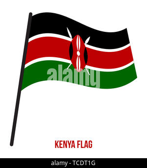 Kenia Flagge schwenkten Vector Illustration auf weißem Hintergrund. Kenya National Flagge. Stockfoto