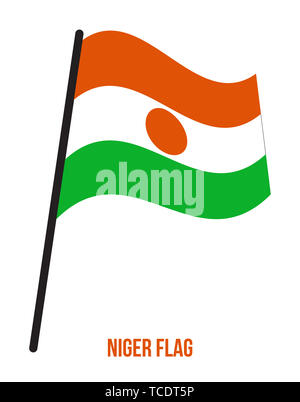 Niger Fahne winken Vector Illustration auf weißem Hintergrund. Niger Nationalflagge. Stockfoto