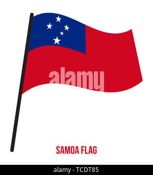 Samoa Flagge schwenkten Vector Illustration auf weißem Hintergrund. Samoa Nationalflagge. Stockfoto