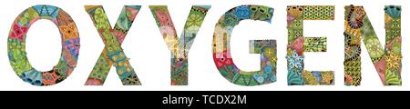 Handgemalte Kunst Design. Abbildung Wort Sauerstoff für t-shirt und andere Dekoration gezeichnet Stock Vektor