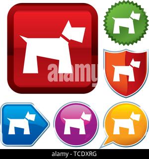 Vector Illustration. Setzen Sie glänzende Symbol Serie auf den Schaltflächen. Hund. Stock Vektor
