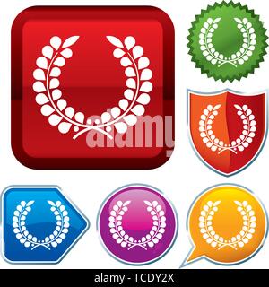 Vector Illustration. Setzen Sie glänzende Symbol Serie auf den Schaltflächen. Lorbeerkranz. Stock Vektor