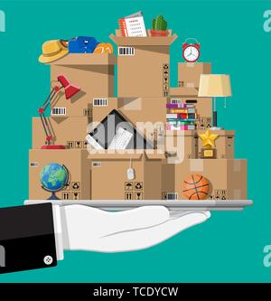 Umzug in neues Haus. Familie zum neuen Haus verlegt. Stock Vektor