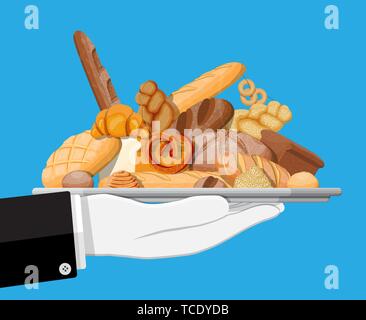 Brot Produkte in Fach in der Hand. Stock Vektor